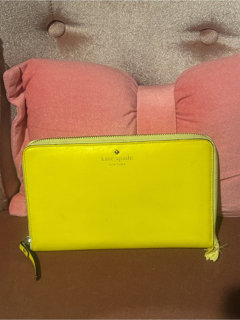 kate spade Yellow Zip-Around Leather Wallet